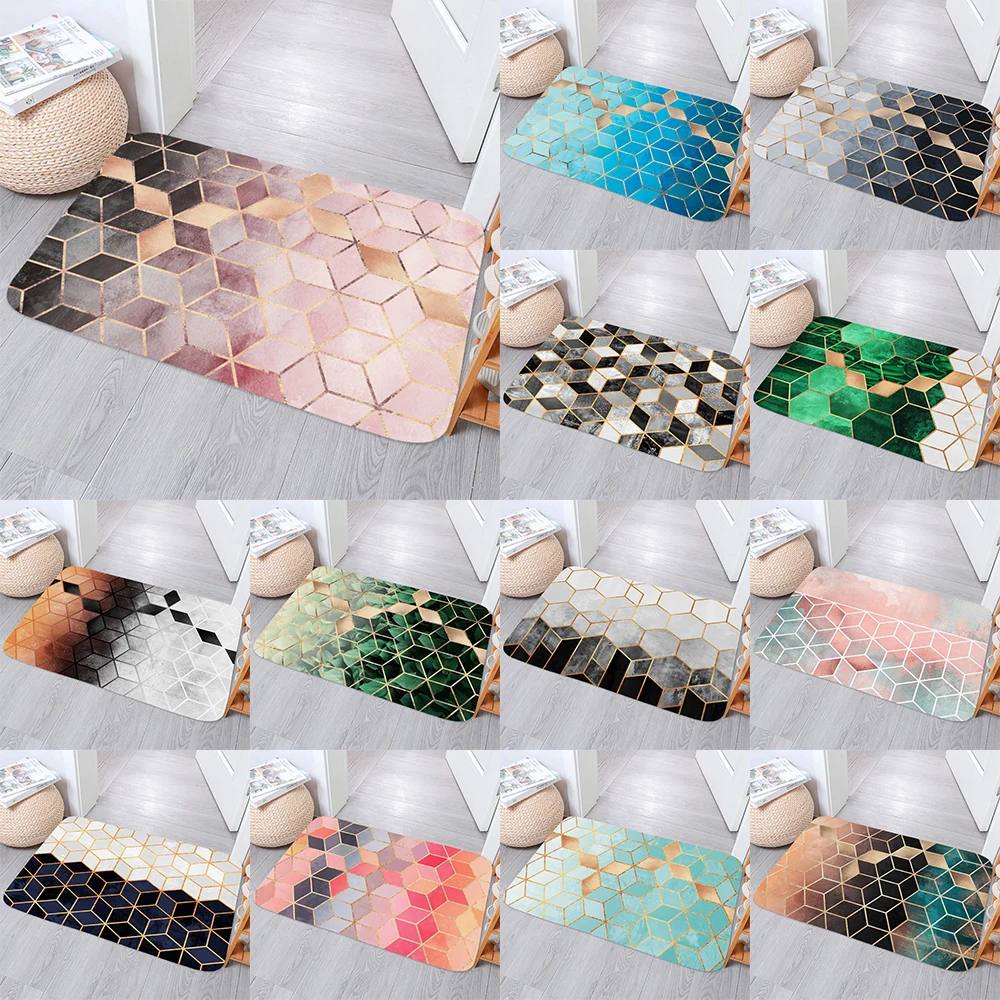 Geometric printed pattern carpet home bedroom kitchen bathroom bathtub entrance floor decoration absorption coral velvet 