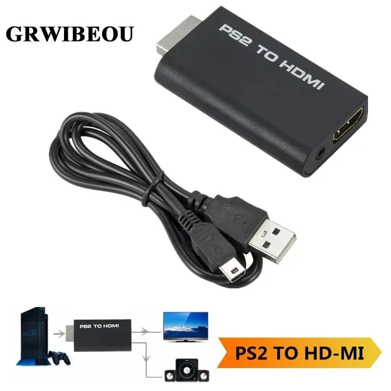 

GRWIBEOU Portable PS2 to HDMI 480i/480p/576i Audio Video Converter with 3.5mm Audio Output Supports All PS2 Display Modes