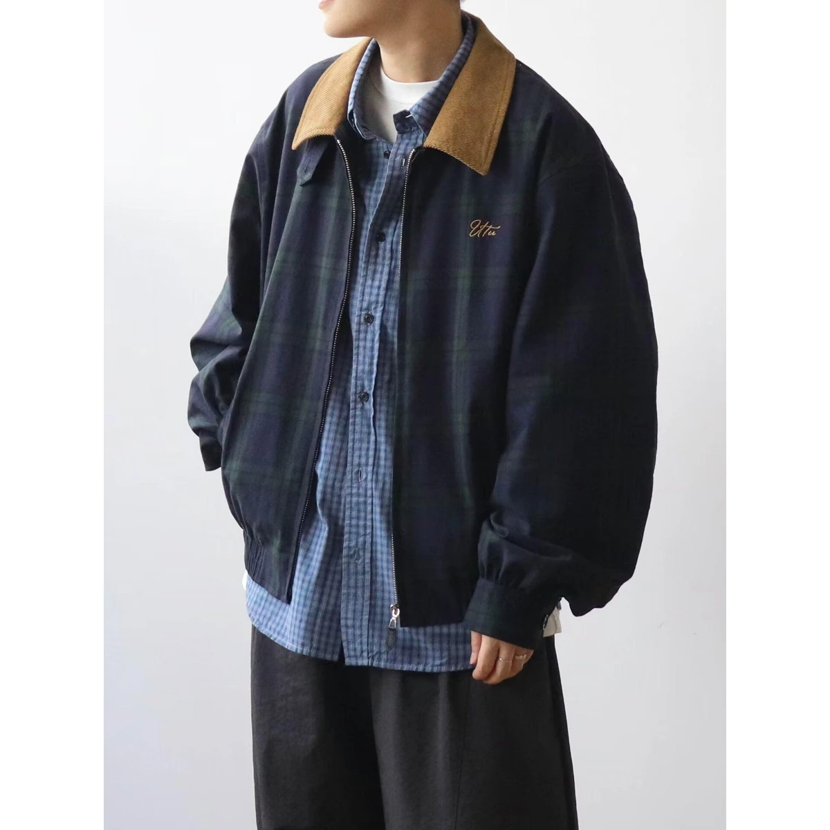 

Ретро колледж Sle Plaid Jaet Свободная посадка осень-зима мода контрастного цвета воротник молодежная верхняя одежда пальто