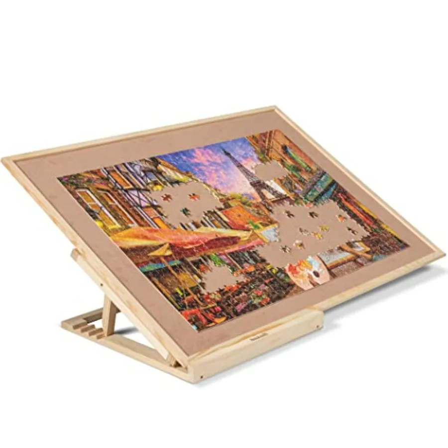 

Puzzle Board for 1500-piece jigsaw puzzles, wooden with premium smooth flannel surface, brown, 4-angle adjustable bracket/stand