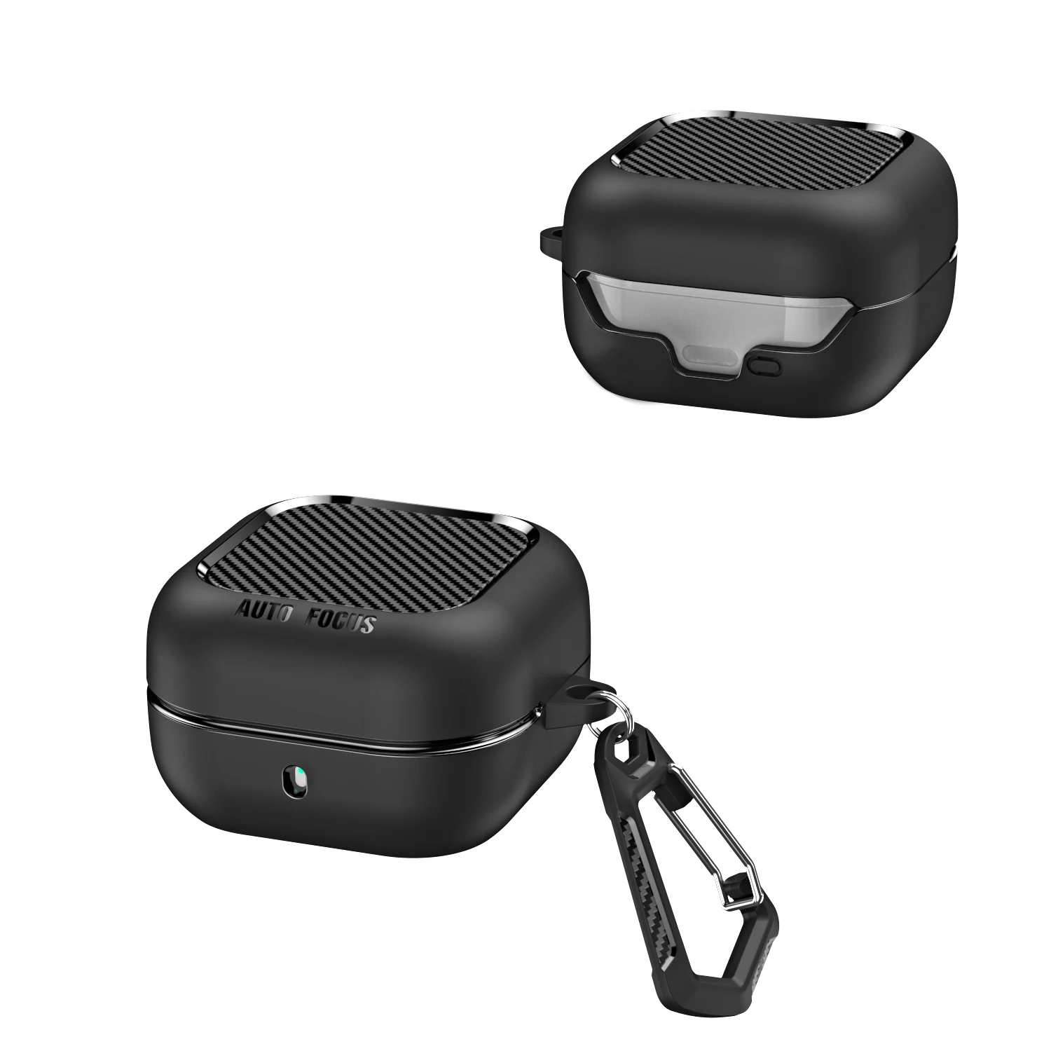 For Samsung Galaxy Buds4 / Buds4 Pro Case Carbon Fiber Texture TPU Earbuds Protective Cover with Hook - Black