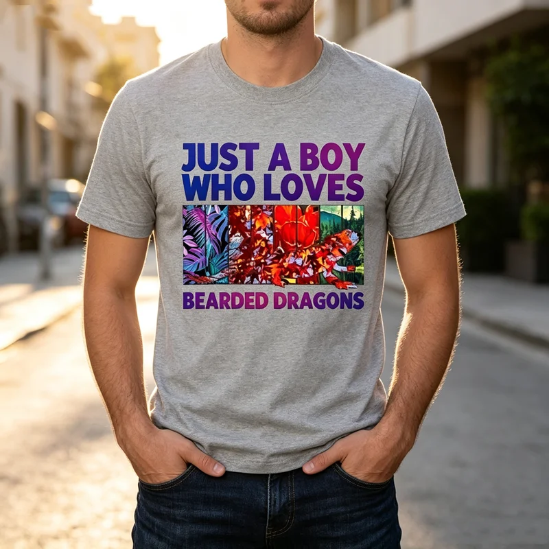 Funny Bearded Dragon Art for Boys Kids Reptile Iguana Lizard Unisex T-shirt Soft Cotton Crew Neck Mens Top  Harajuku Oversized