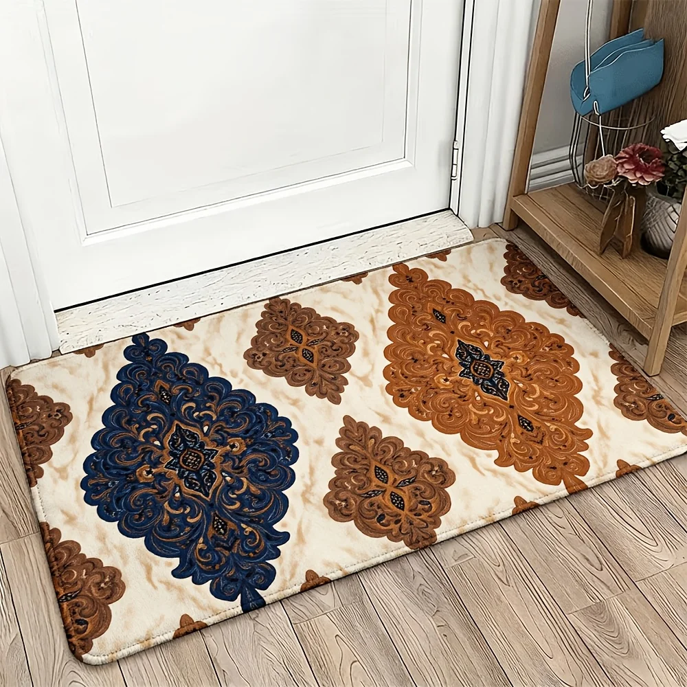 Decorative Moroccan Doormat Welcome Mat Ornate Mediterranean Design for Entryway Porch Indoor Outdoor Rug 40x60cm