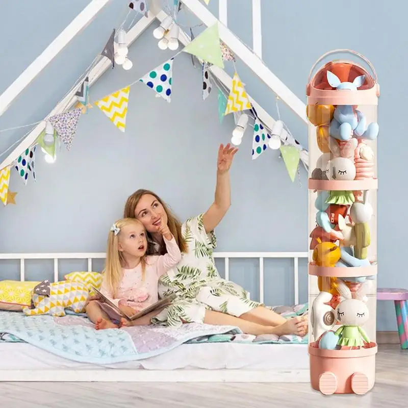 

Plush Toy Organizer Tube 63.7 Inch Vertical Toy Tube Transparent Doll Display Bucket 4 Layers Doll Holder For Nursery Kids Room