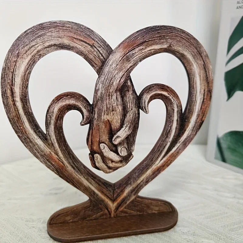 Heart Holding Hands Wall Decor Wooden Statue Decor Art Sculptures Wood Finish Forever Love for Home Wall Decor