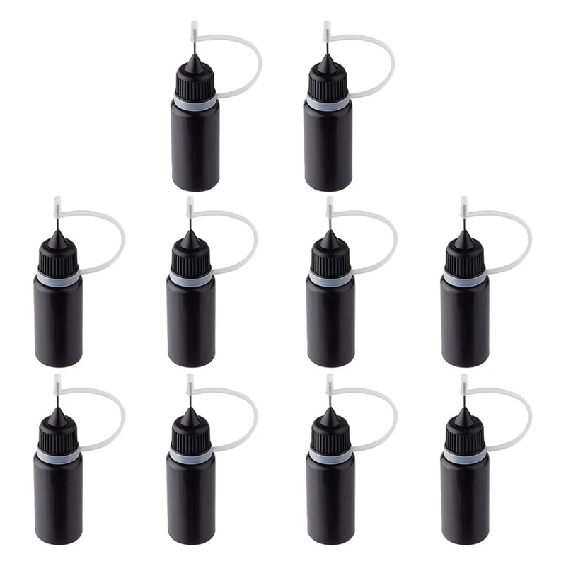 10Pcs Precision Tip Applicator Bottles Black Metal Needle Plastic Bottle 10ML Precision Tip Applicator Bottles