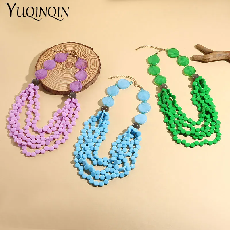 New Trendy Simple Bohemian Bib Necklaces for Women Multi Layered Colorful Beads Chain Pendant Necklace Aesthetic Fashion Jewelry