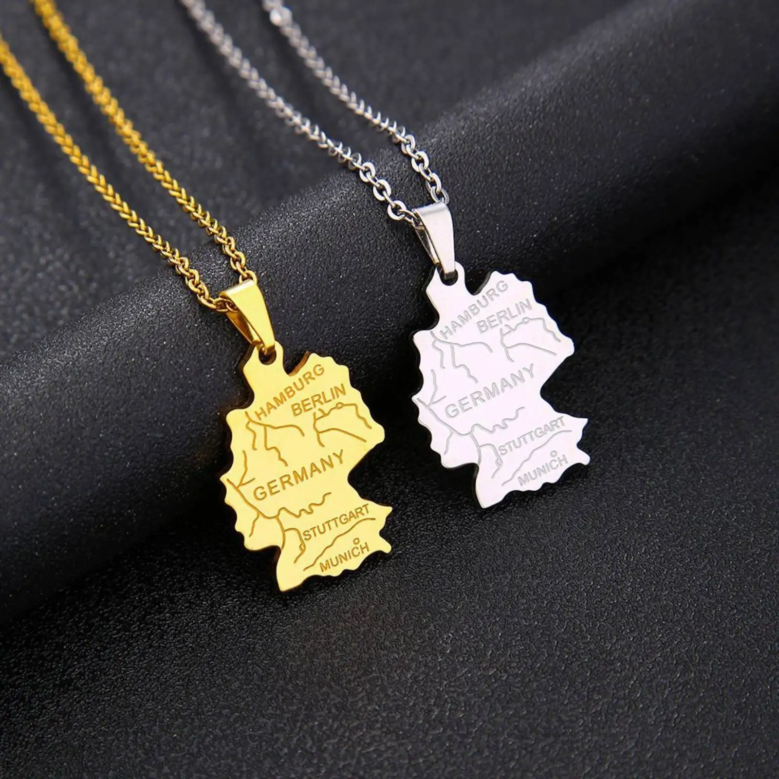 قلادة على شكل خريطة ألمانية ألمانيا العرقية مجوهرات من الفولاذ المقاوم للصدأ هدية للنساء والرجال #5