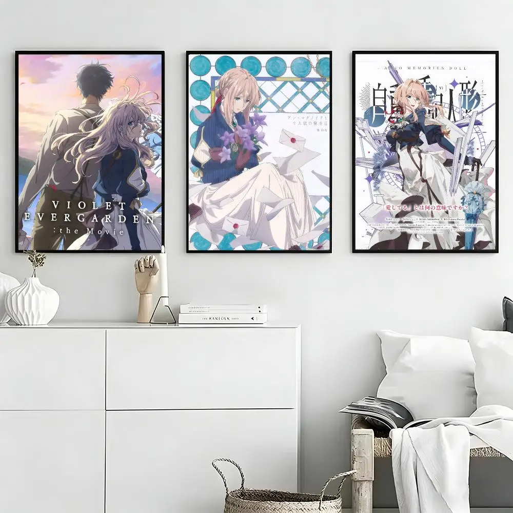 Anime Violet Evergarden Poster Self-adhesive Art Waterproof Paper Sticker Coffee House Bar Room Wall Decor