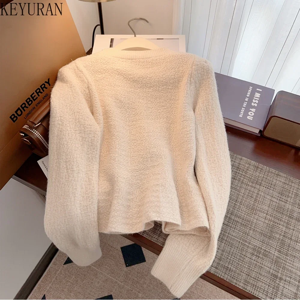 Pearl Button Knitted Cardigan Sweater Women\'s Korean Fahsion V-Neck Long Sleeve Single Breasted Suit Fish Knitwear Tops Jumpers