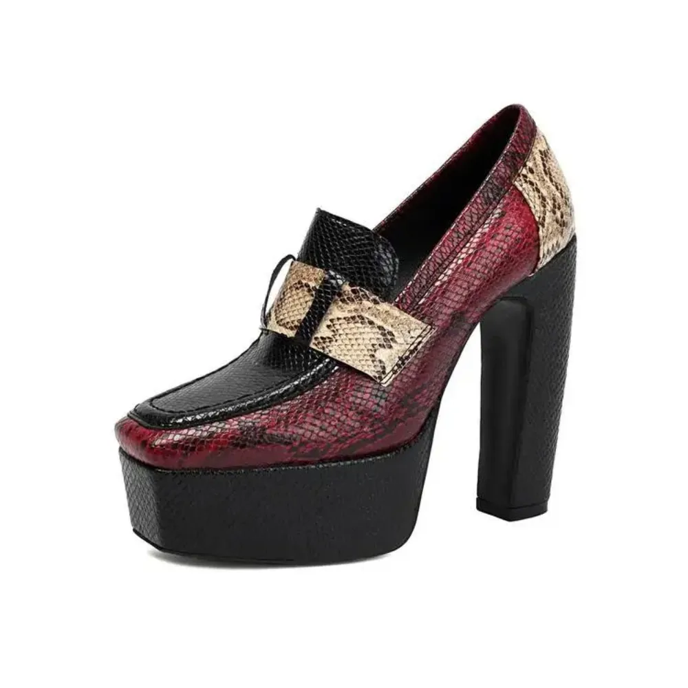 

Pumps Spring and Autumn new style fashion color blocking square head waterproof high heels loafers women's shoes high 13.5cm