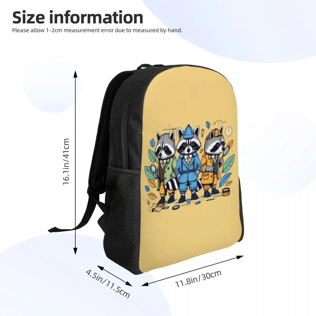 Raccoon Detectives Student Backpack School Bag Hiking Travel Daypack for Boys Girls Fashion Bookbag Shoulder Bags