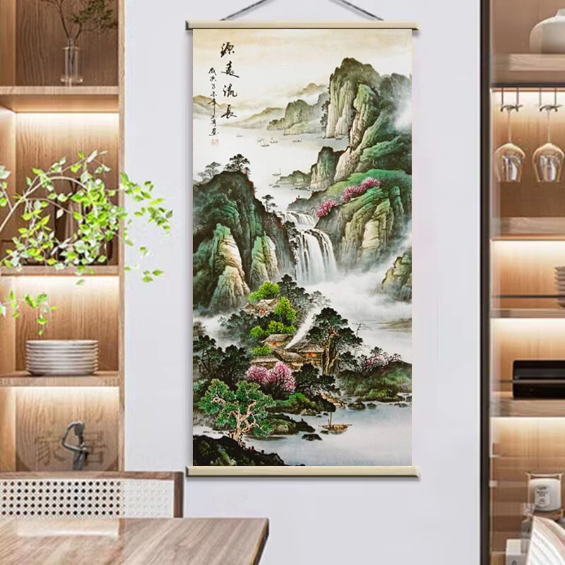 Деревянный подвесной холст, китайская пейзажная живопись, настенные художественные принты на холсте для гостиной, спальни, коридора