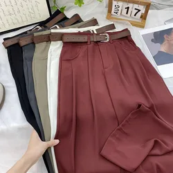 Korean High Waist Belt Wide Leg Pants Women Fall Fashion Solid Suit Trousers Harajuku Baggy Office Lady Casual Straight Pants