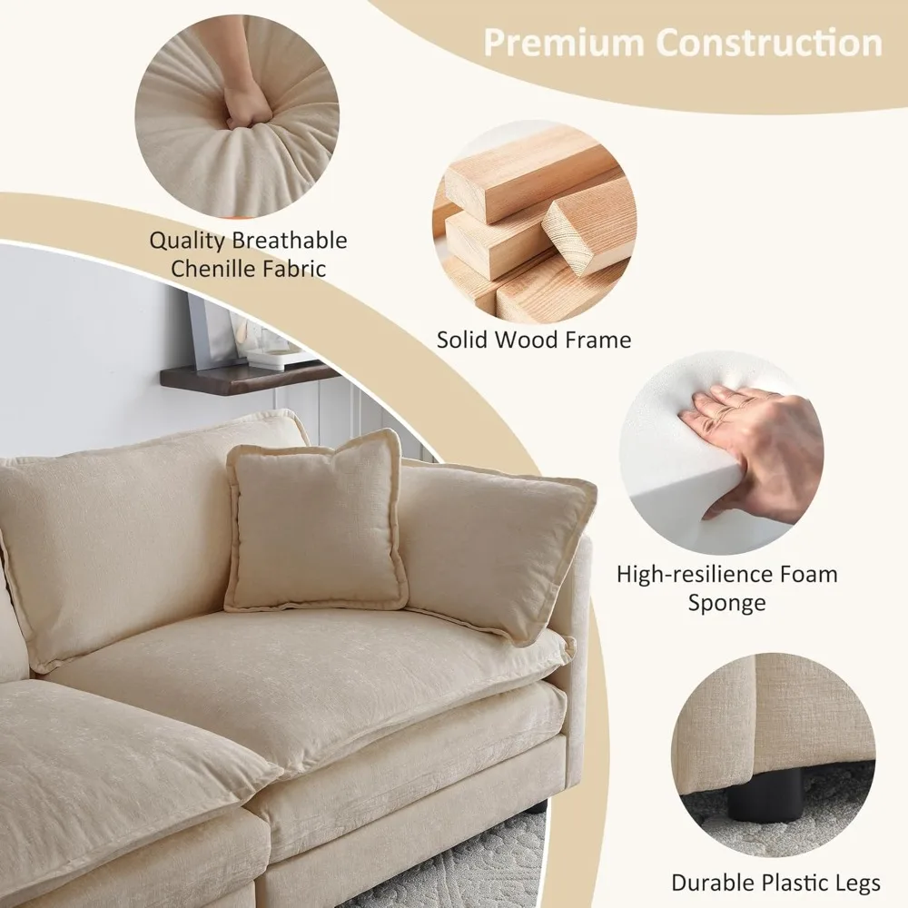 cloud sofa76.7Deep Seat Cloud Loveseat Sofa Sectional Couch with Ottoman, Large 2 Seater Modular L Shaped Sofa76.7x57.4x33inches image 4