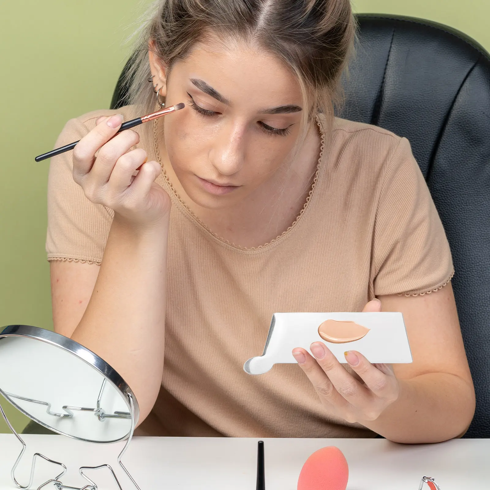 Paleta de Maquiagem em Aço Inoxidável para Mistura de Base, Sombra, Batom, Pigmento e Cosméticos para Unhas