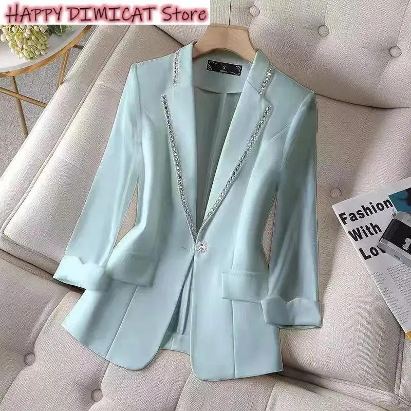 Women's Fashion Thin Black Cardigan Autumn  Women's Blazer Paillettes Femme Summer Sunscreen Jacket White New Suit Jacket