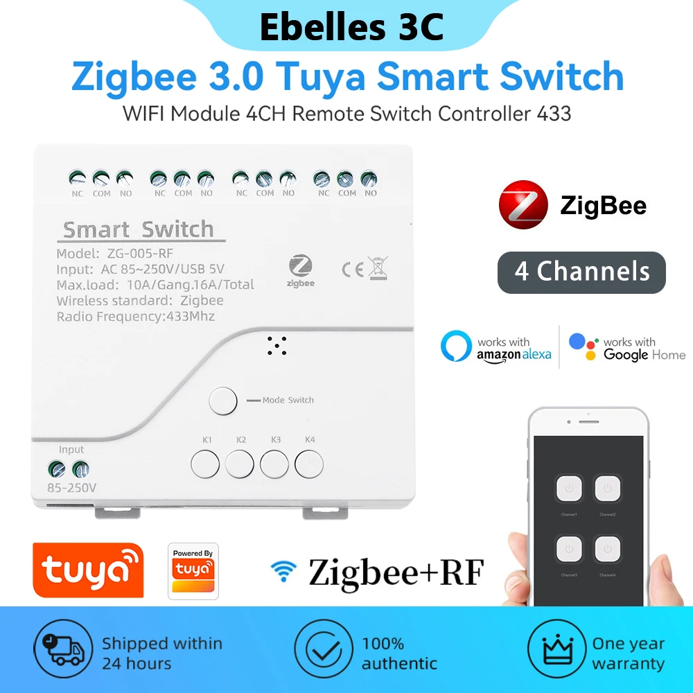 

4CH Tuya Zigbee Smart Light Switch Module 85-250V Relay Smart Home APP Remote Control Works With Gateway Alexa Google Assistant