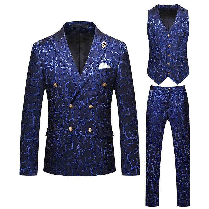 

Luxury Jacquard Slim Fit Suit Groom Tuxedo 2024 Latest Design Double Breasted Dinner Wedding Business Suits 3 Piece Set Homme