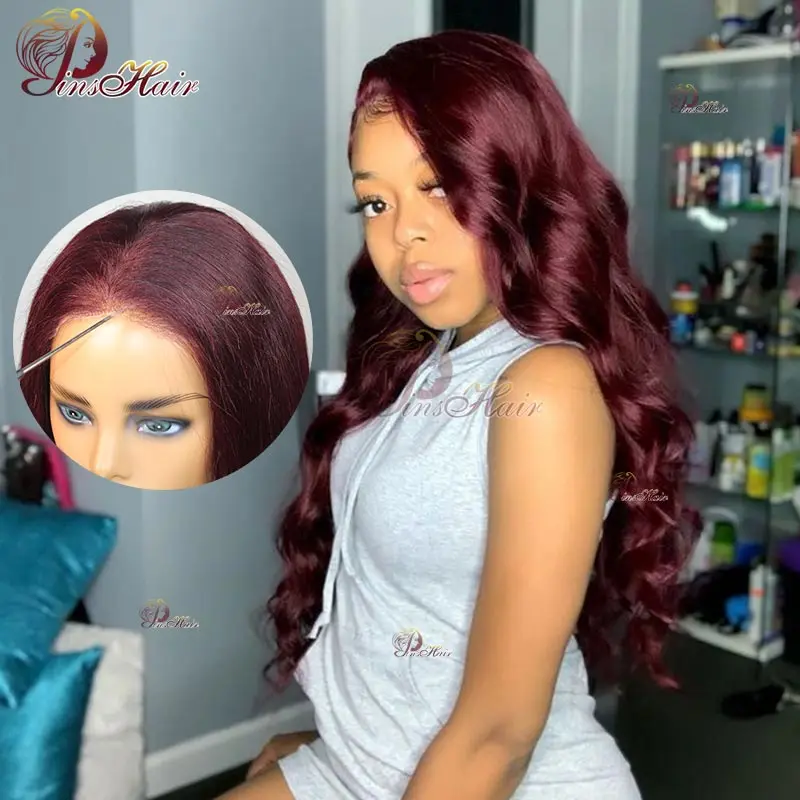 

Glueless Drawstring Wig Burgundy 9X6 Lace Front Wigs Human Hair Wear And Go Body Wave Body Wave Wig Transparent Lace Front Wig