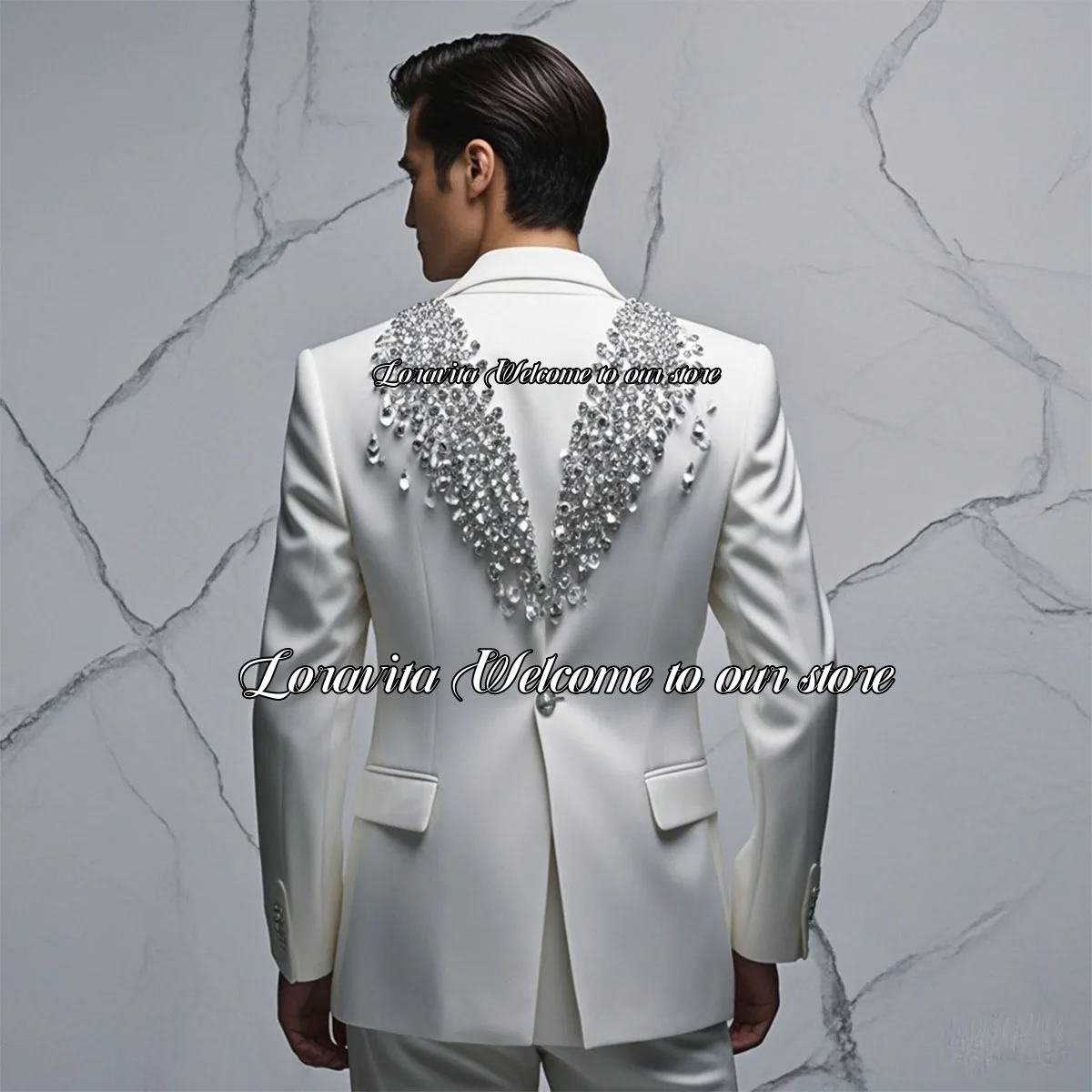 Luxury Shiny Crystal Decoration Men Suits 2 Pieces Set Male Prom Blazer Fashion Slim Fit Groom Tuxedos Wedding ropa hombre