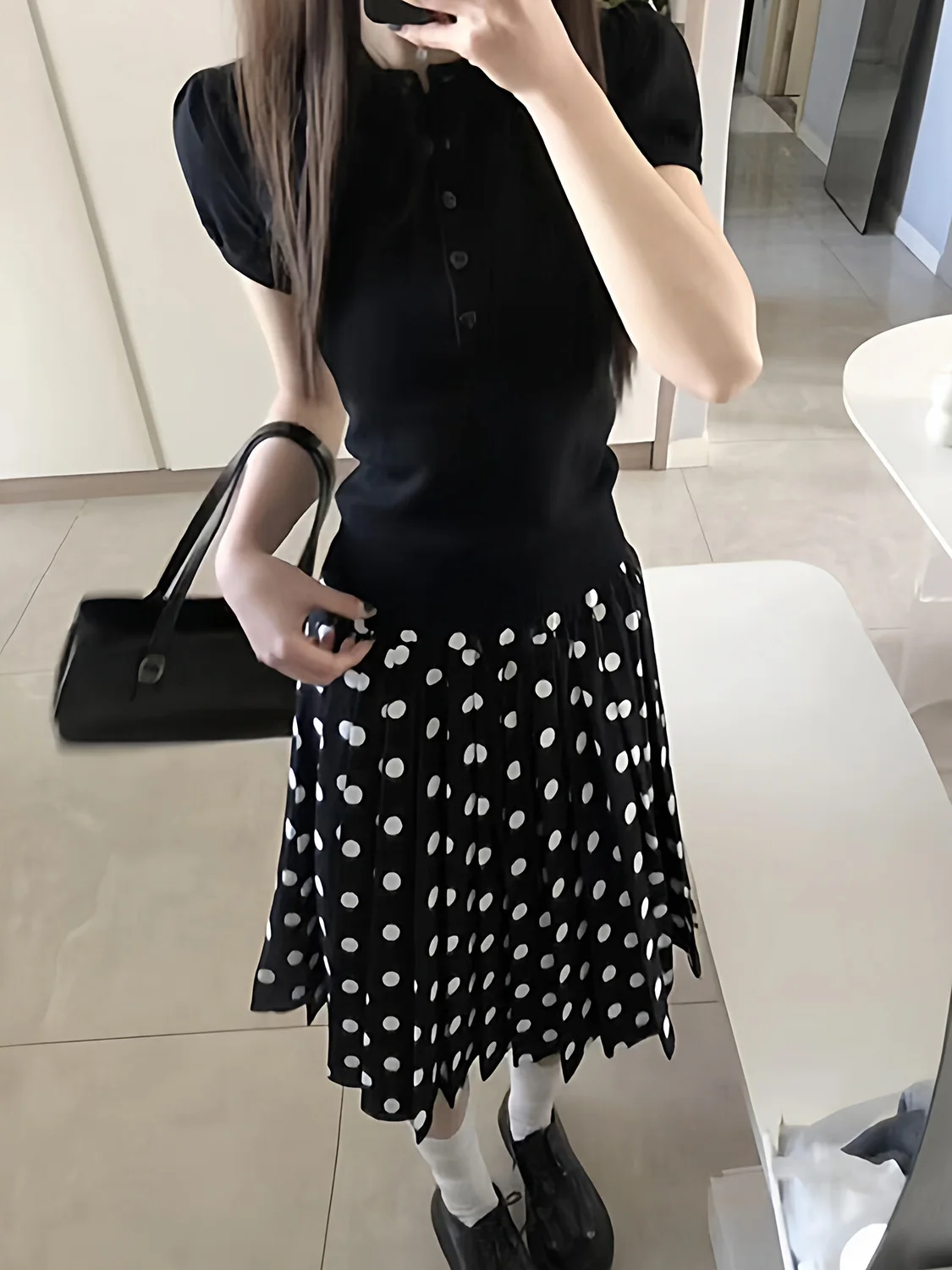 

Black Polka Dot A-Line Skirt for Pear Shaped Body Slimming Sweet Little Girl Short Skirts Midi Skirts Fashion Set