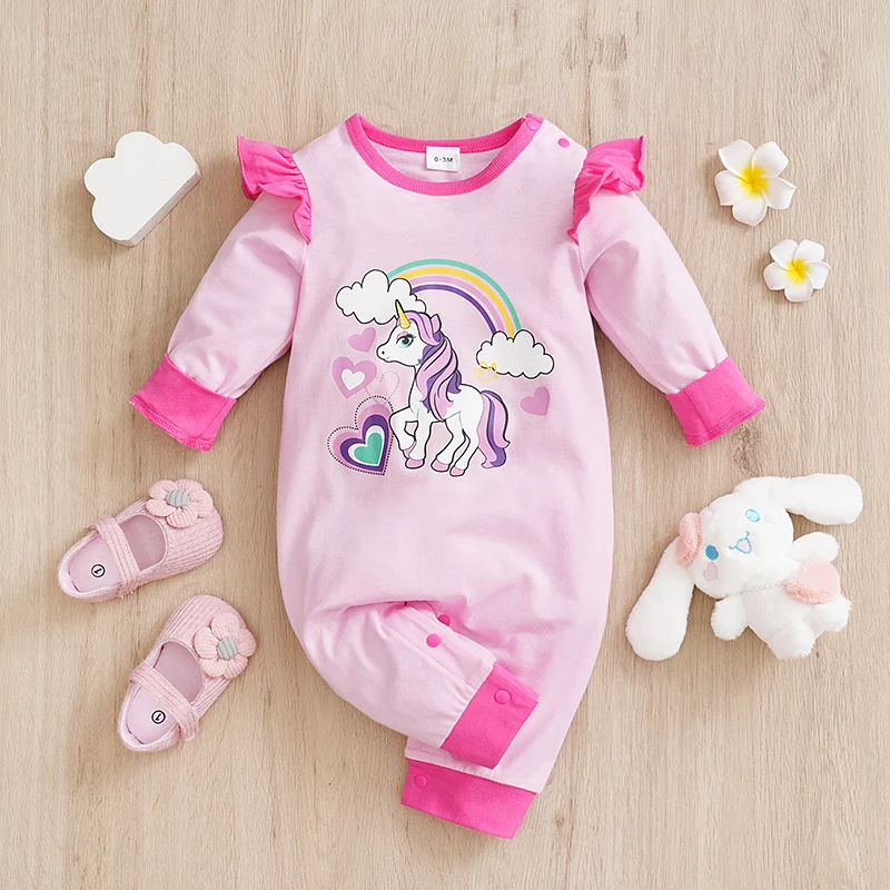 Newborn Spring And Autumn Clothing Cute Cartoon Unicorn Cotton Comfortable And Soft Boys And Girls Long Sleeved Baby Bodysuit