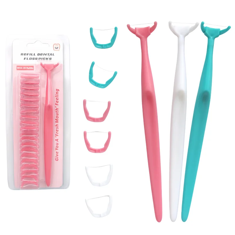 

Refill Dental Floss Picks 1 Handle 20 Refill Picks Deep Clean Interdental Thread Flosser Oral Hygiene Care Teeth Cleaning Kit