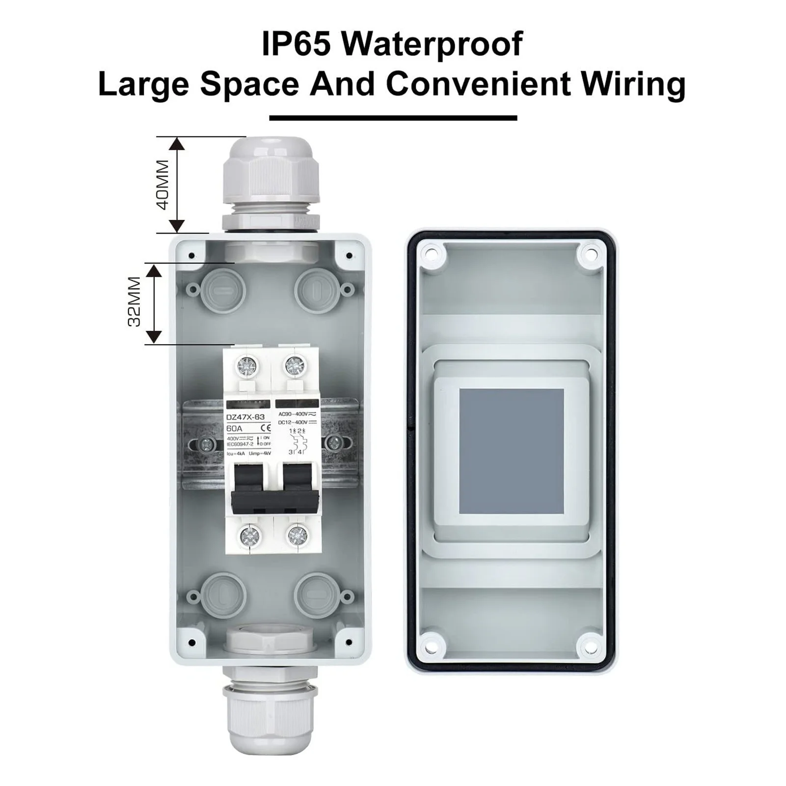 DC Circuit Breaker 2P 40A IP65 Waterproof 6KA Breaking Capacity DC Isolator Switch for Solar PV System 1000V