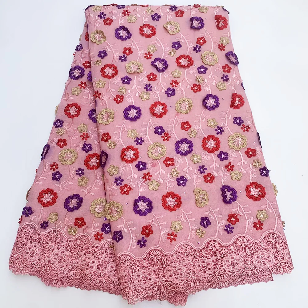 

Authentic Switzerland Voile Lace 100% Cotton Embellished 3D Flower Water Guipure Edges Eco Certification Dress Fabric CT16023