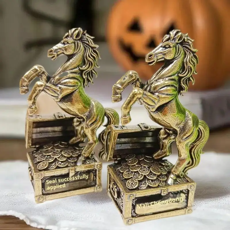 1 Uds. Decoración de estatuillas de caballo del zodiaco Feng Shui; Estatua de latón en miniatura para el hogar y la oficina; Accesorio de regalo artesanal con clase