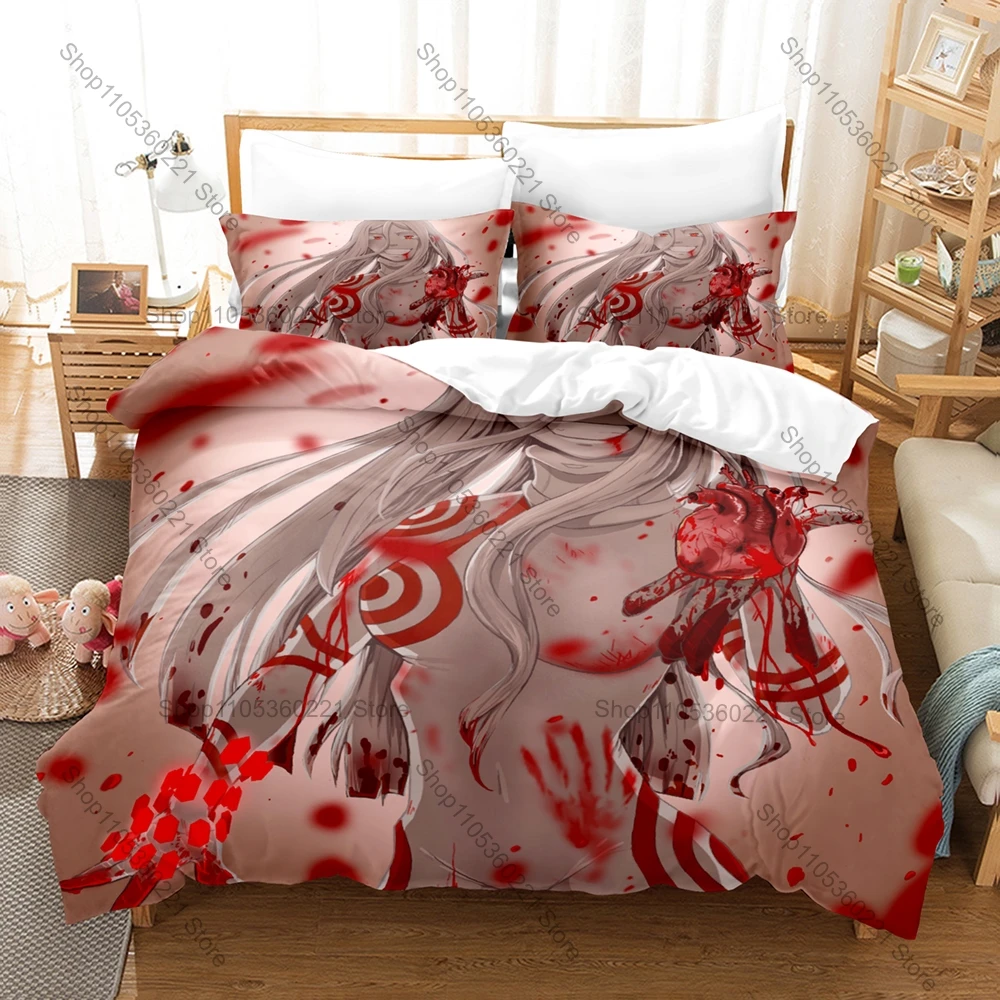 Cool Deadman Wonderland Bloody Prison Battle Dark Thriller Anime Bedding Set Duvet Cover + 2 Pillowcases Otaku Room Decor