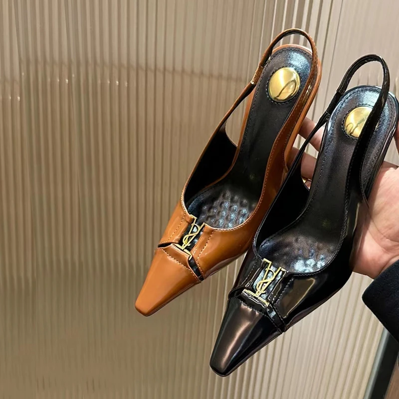 

Металлические босоножки с буквами, женские туфли на высоком каблуке, весенне-летняя обувь, новая модель, модные туфли с низким вырезом для женщин