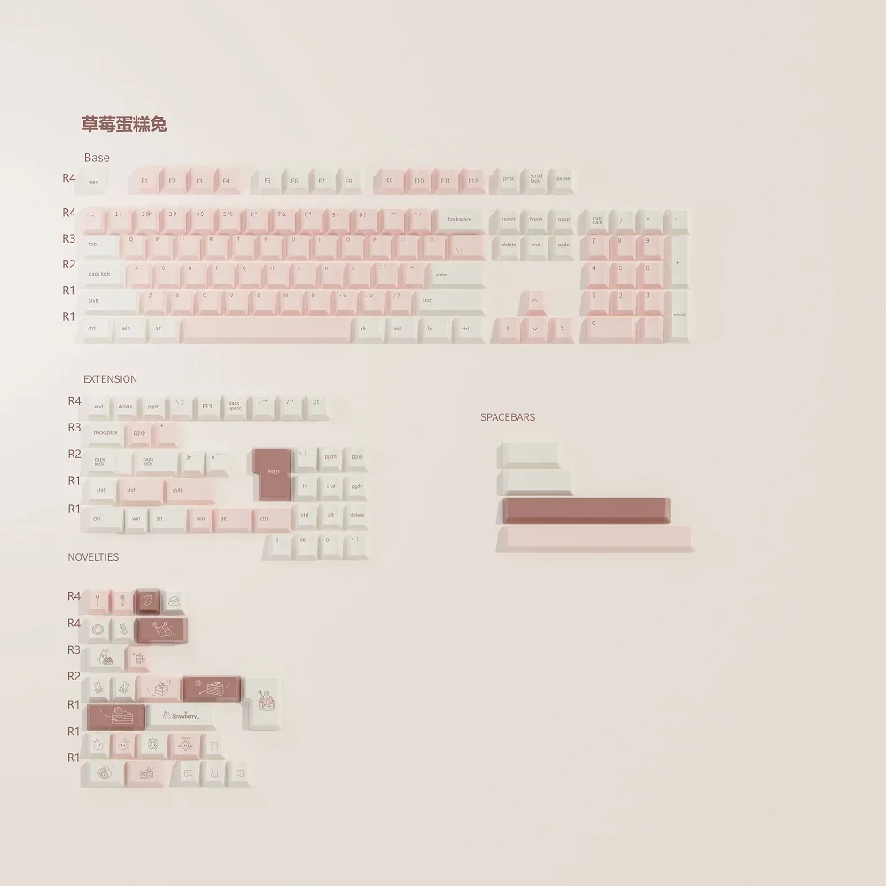 QTUO Aardbeientaart Keycap Dye Subbed Keycap Cherry Profile Set PBT voor toetsenbord 87 tkl 104 ansi xd64 bm60 xd68 xd84 BM65 Roze