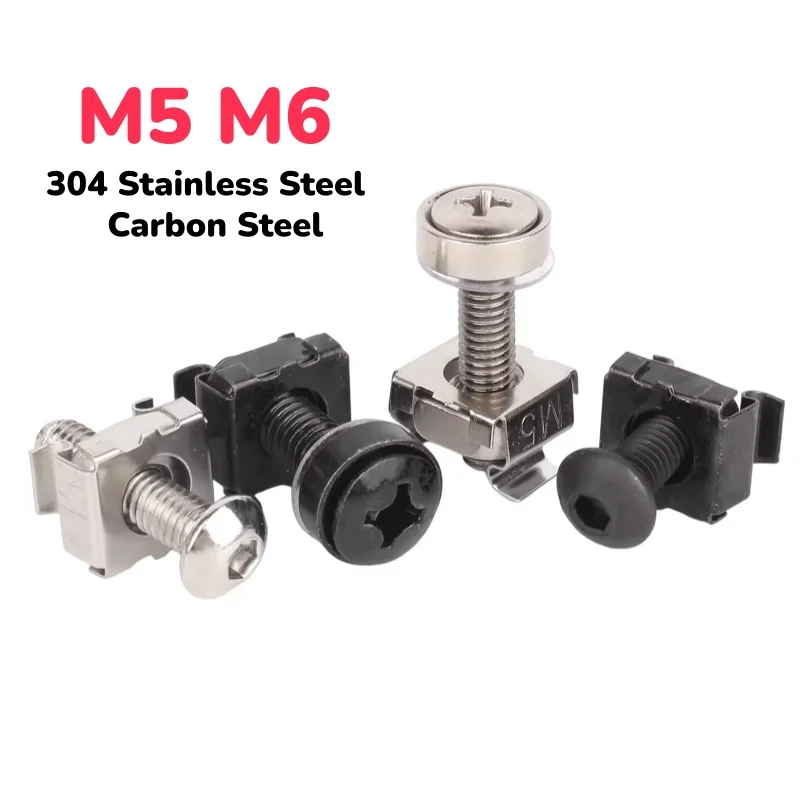 M5 M6 304 Stainless Steel / Carbon Steel Cabinet Screws Rack Mount Cage Nuts Screw Combination Set Shelves Routers