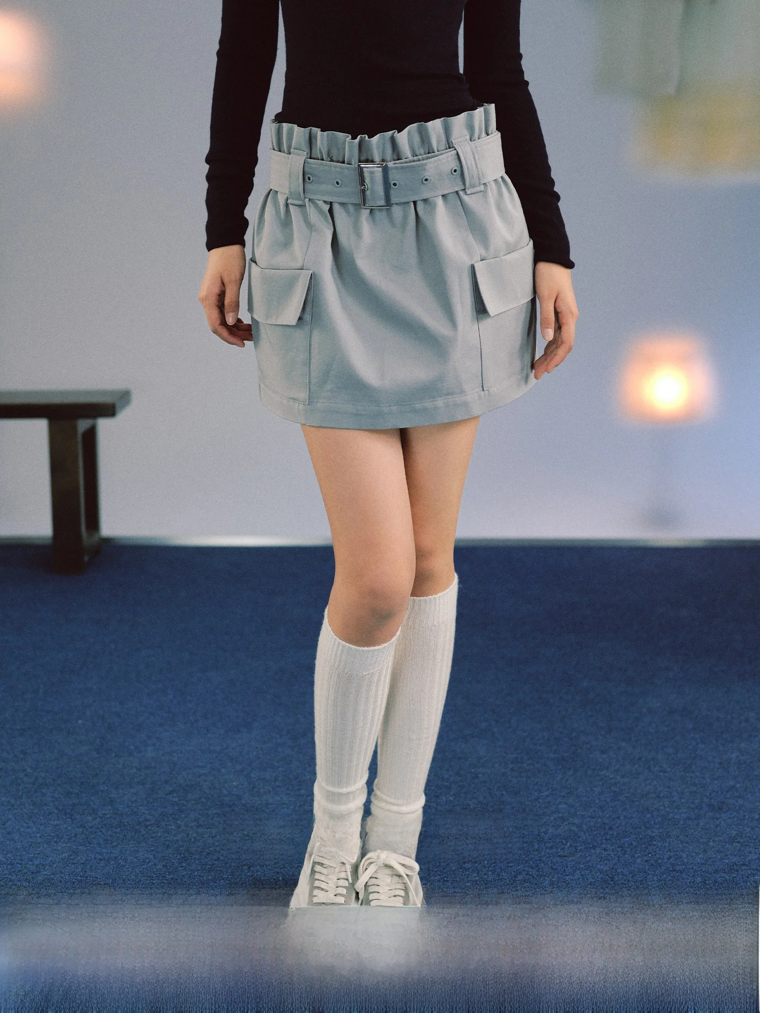 

LaluneDuCiel Mountain Series American Style Pure Cotton Anti-Light A-Line Waist Belted Workwear Skirt Women Spring