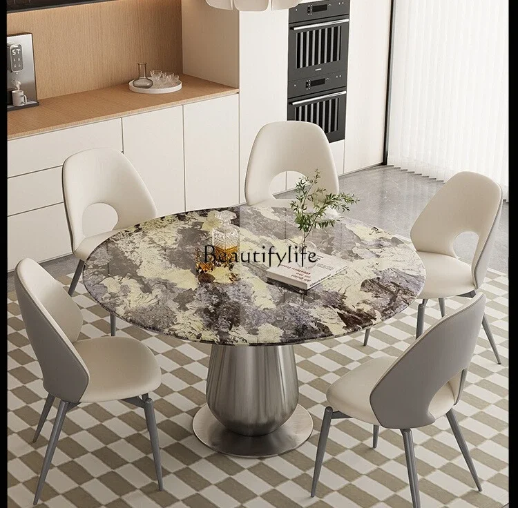 04**Italian minimalist round luxury stone dining table light luxury modern simplicity high sense marble home