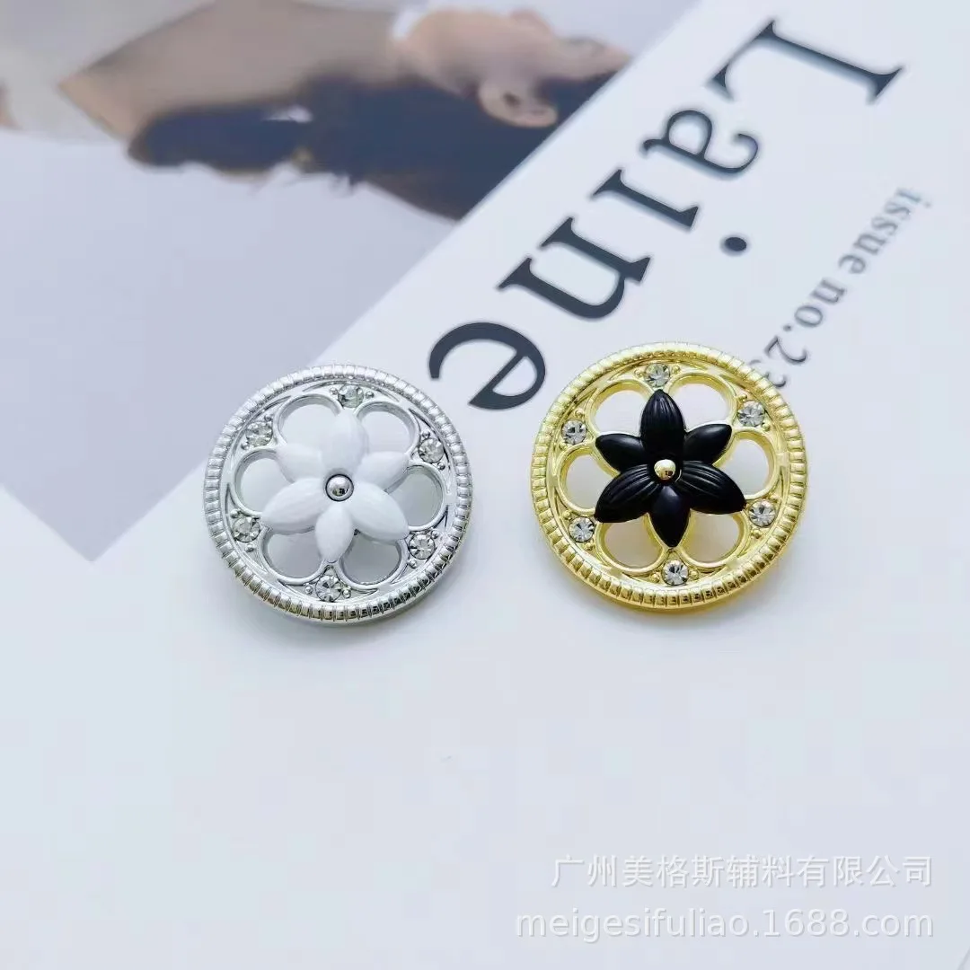 

High Quality Spliced Resin Flower Hollow Rhinestone High Shank Metal Sewing Buttons