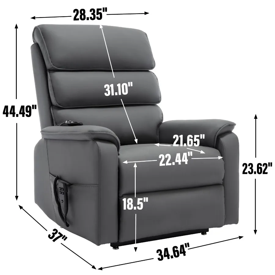 Grey Catproof Leather Dual Motor Infinite Position Up to 350 LBS Power Lift Recliner Chair with PowerRemote Heat Massage and He
