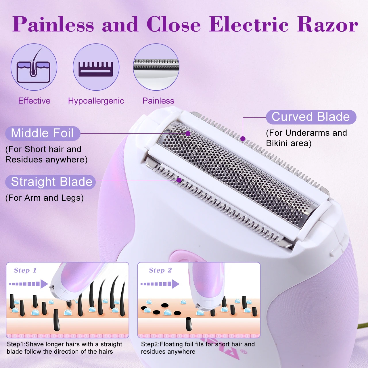 SOLIMPIA Professional Lady Shaver Battery-Powered Smooth Hair Removal for Women