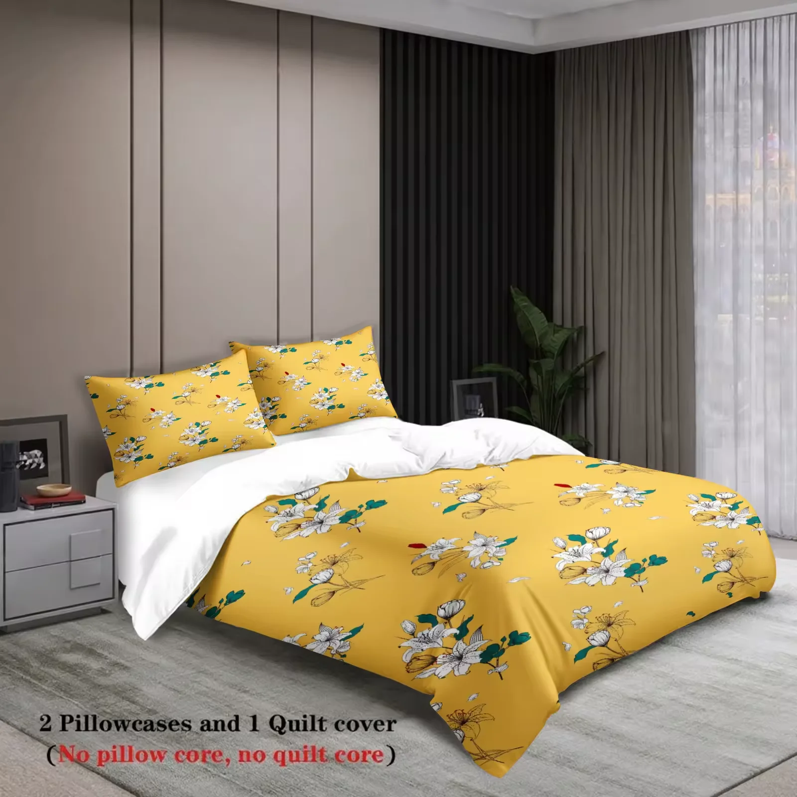 3Pcs bedding set  flowery pattern Single Twin Queen Size  With 2Pillowcases 50x75cm Single Twin Queen Size  Bedding accessories
