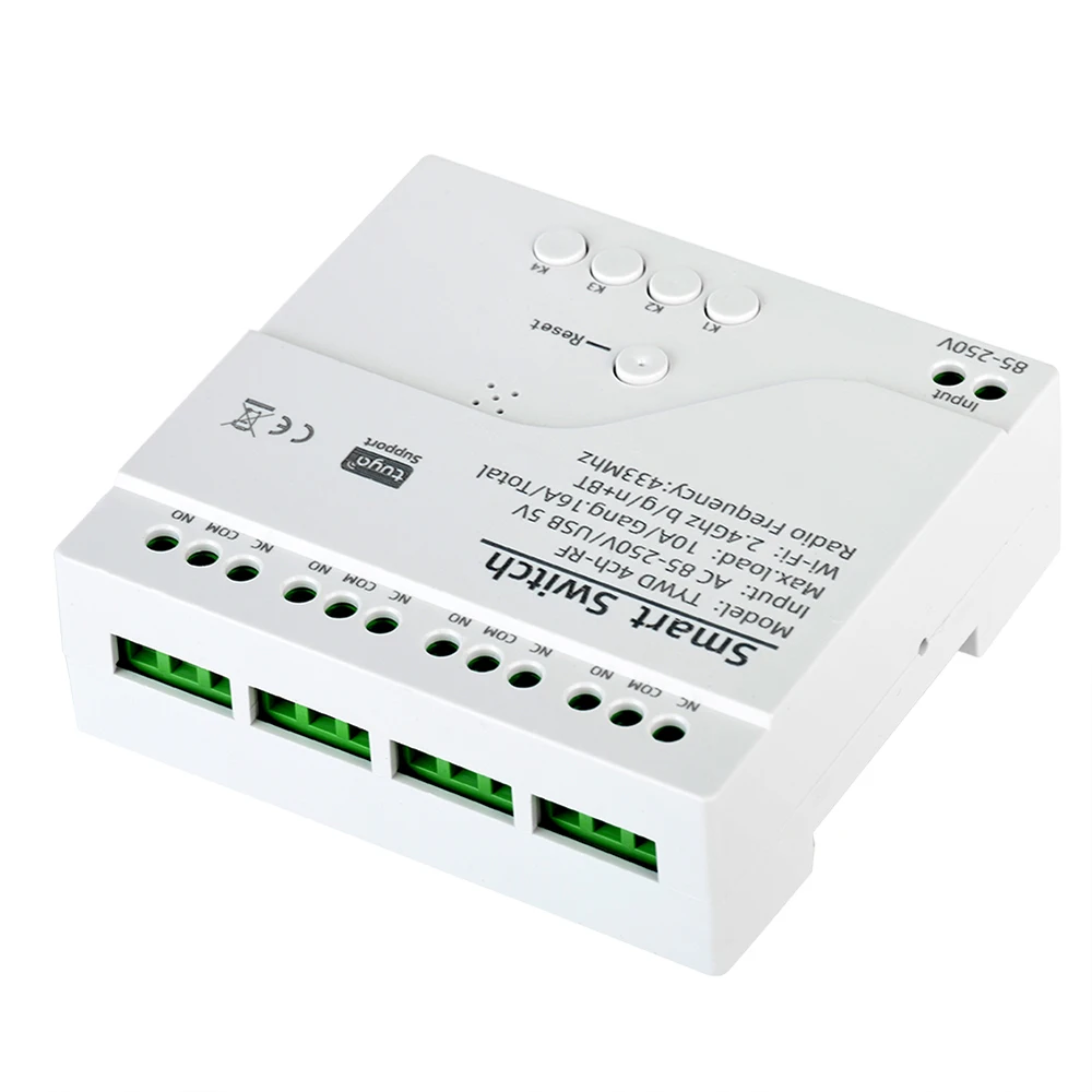 10A Tuya WIFI 2.4G Intelligent Switch 4-channel Temperature And Humidity Sensor Relay AC 85-250V DC 7-32V Alexa Compatible