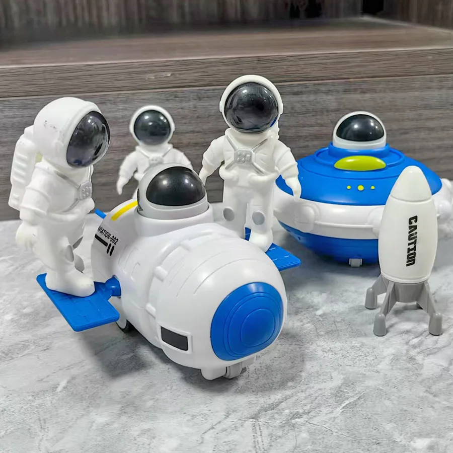 Kinder drücken Spielzeugautos, drücken UFOs, Raumstation + 3 Astronautenornamente, Geburtstagsgeschenke für Jungen