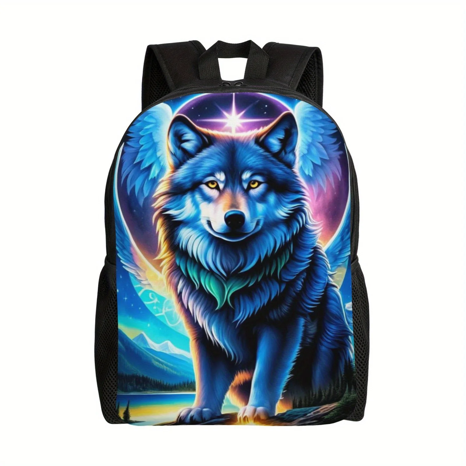 

Wolf with Wings Printed Casual Backpack, Large Capacity Men's and Women's Travel Backpack, Lightweight Laptop Shoulder Bag
