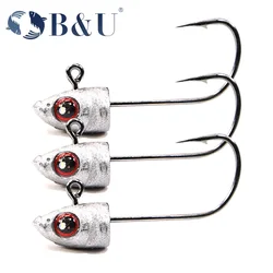 B&U Fishing Hooks Jig Head Hook Fish Sharp Fishhooks Soft Bait Worm Barbed Hooks Fishing Tackle Hard Lure