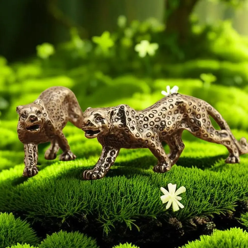 Creative Solid Cheetah Small Statue Lucky Animal Brass Leopard Figurines Funny Brass Leopard Miniatures Collectibles