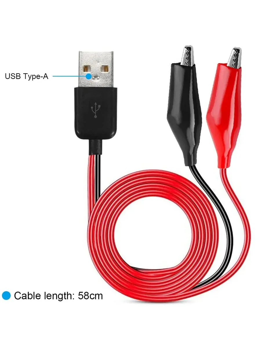 Pince crocodile vers USB, pinces crocodile vers USB type-a câble de connecteur mâle fils de test en cuivre pour tester l'alimentation du circuit