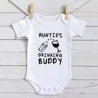 Aunties Drinking Buddy Cute Newborn Baby Clothing Cotton White Bodysuit Boys Girls Romper Summer Baby Clothing