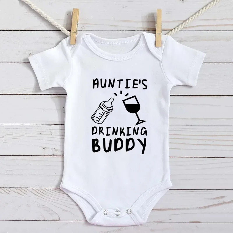Aunties Drinking Buddy Cute Newborn Baby Clothing Cotton White Bodysuit Boys Girls Romper Summer Baby Clothing