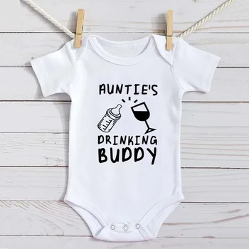 Aunties Drinking Buddy Cute Newborn Baby Clothing Cotton White Bodysuit Boys Girls Romper Summer Baby Clothing